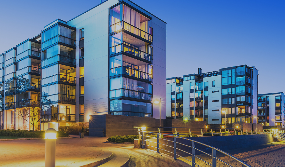 Slide Image 1 - Buildings at dusk